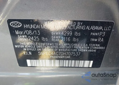 2013 Hyundai Sonata Limited из США, поврежденный, VIN 5NPEC4AC7DH707537